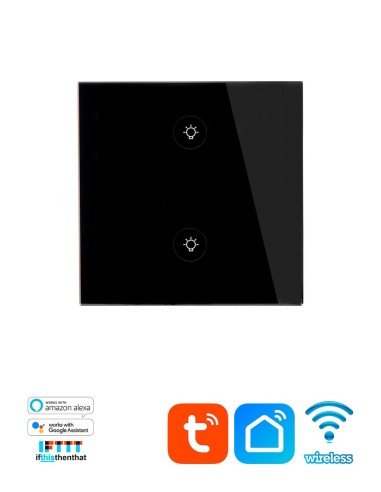 Настенный WiFi выключатель 2-канала Tuya Smart WF-WS02 Black