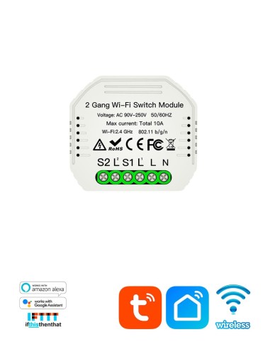 Tuya Smart QS-WIFI-S03-2C встраиваемый 2-канальный WiFi выключатель