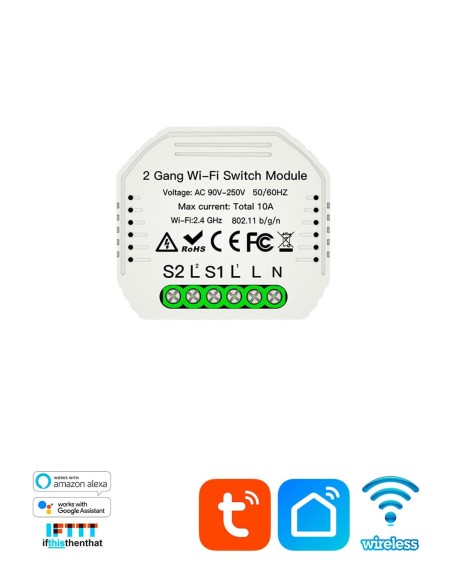 Tuya Smart QS-WIFI-S03-2C встраиваемый 2-канальный WiFi выключатель