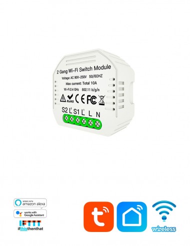 Встраиваемый 2-канальный WiFi выключатель Tuya Smart QS-WIFI-S03-2C