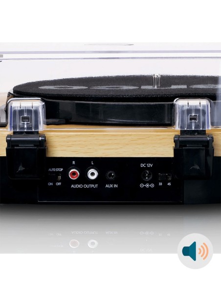 Проигрыватель виниловых пластинок с встроенной акустикой Lenco LS-40 Буковое дерево сзади