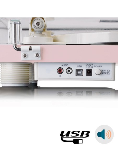 Проигрыватель виниловых пластинок с встроенной акустикой Lenco LS-50 Розовый сзади