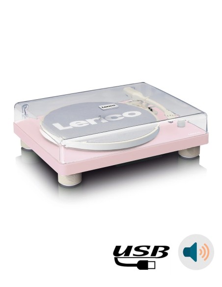 Проигрыватель виниловых дисков с встроенной акустикой Lenco LS-50 Pink сверху