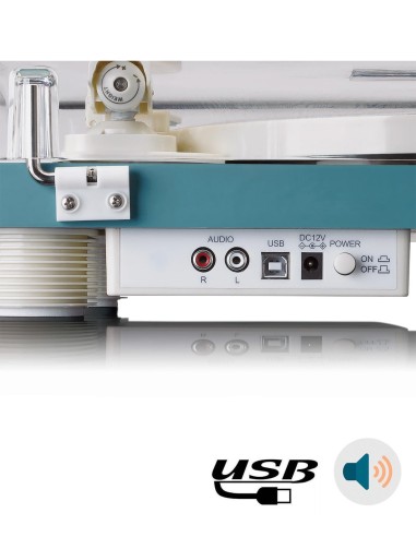 Проигрыватель виниловых пластинок с встроенной акустикой Lenco LS-50 Бирюзовый сзади