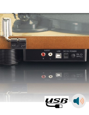 Проигрыватель виниловых пластинок с встроенной акустикой Lenco LS-50 Буковое дерево сзади