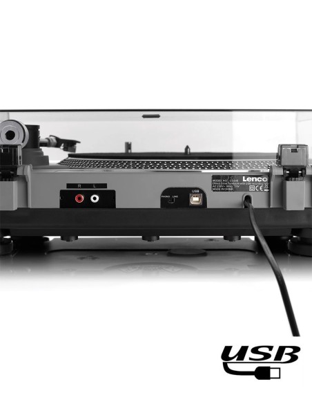 Проигрыватель виниловых пластинок с USB Lenco L-3808 Матовый серый сзади