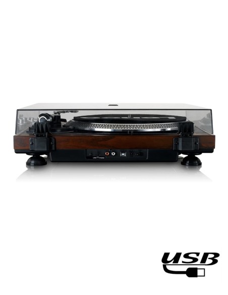 Проигрыватель виниловых пластинок с встроенной акустикой Lenco L-92 Ореховое дерево сзади