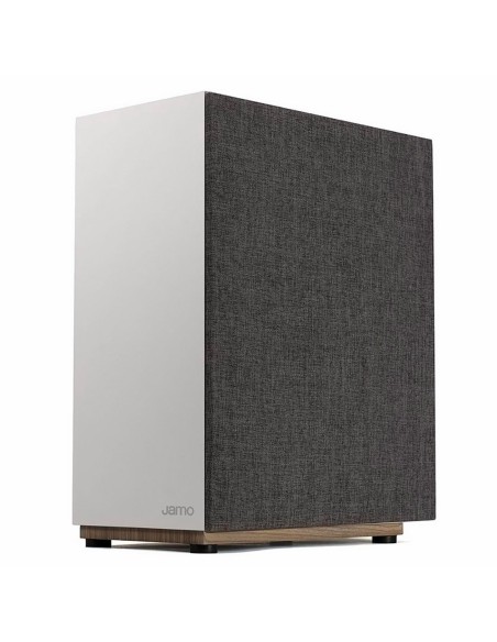 Активный сабвуфер Jamo S 810 SUB White сбоку с грилем