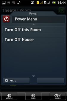 Управление Отключением в меню URC Mobile