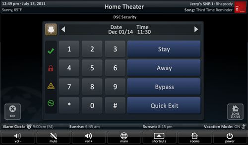 Меню охранной сигнализации в URC Mobile
