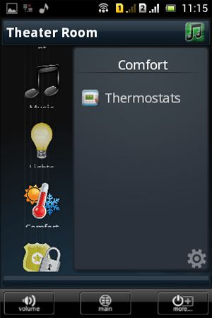 Модуль термостатов в меню URC Mobile App