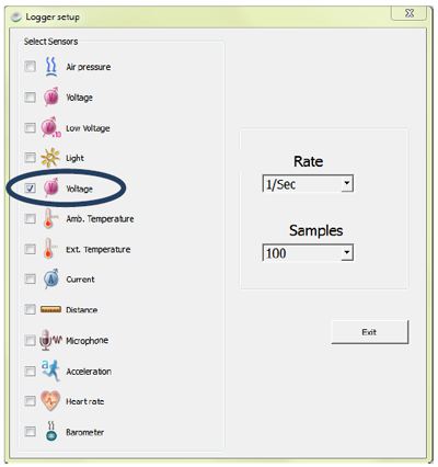 Пробник напряжения LabDisc Voltage в ПО GlobiLab