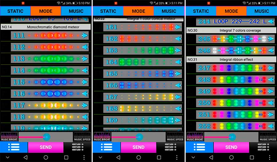 Приложение Viais-LED SPI контроллера VSS-02-2K Эффекты