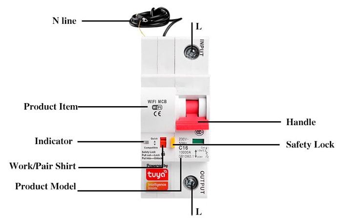 Подключение 1 Фаза 1 канал WiFi выключателя-автомата Tuya Smart Circuit Breaker к электросети