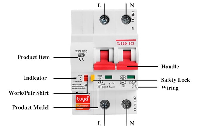Подключение 1 Фаза 2 канала WiFi выключателя-автомата Tuya Smart Circuit Breaker к электросети