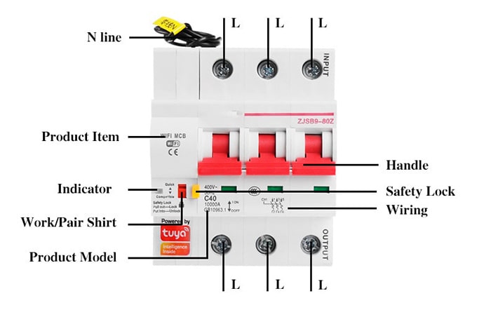 Подключение 3 Фазы 3 канала WiFi выключателя-автомата Tuya Smart Circuit Breaker к электросети