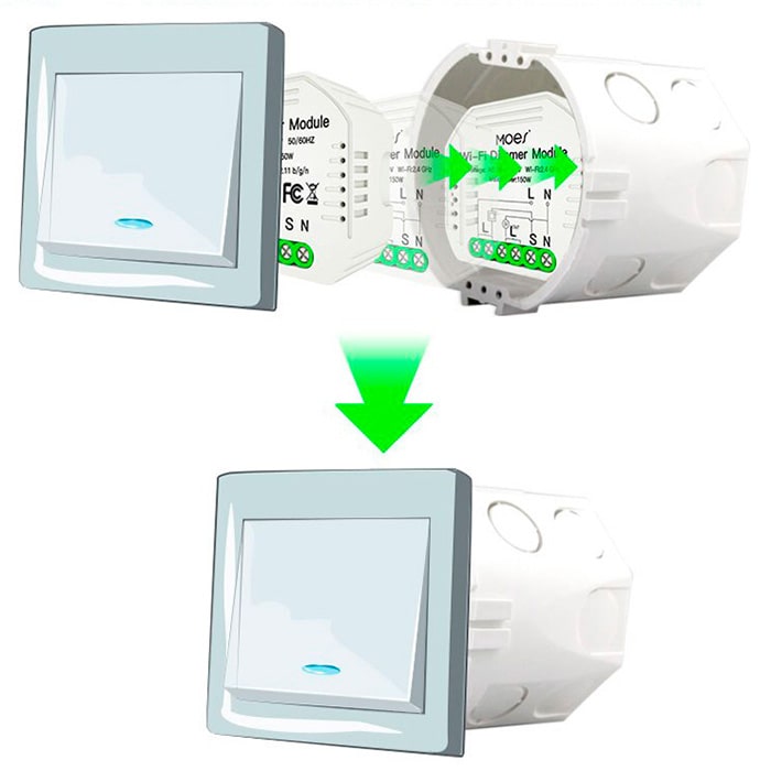 Монтаж встраиваемого 1-канального диммера Tuya Smart QS-WIFI-D01