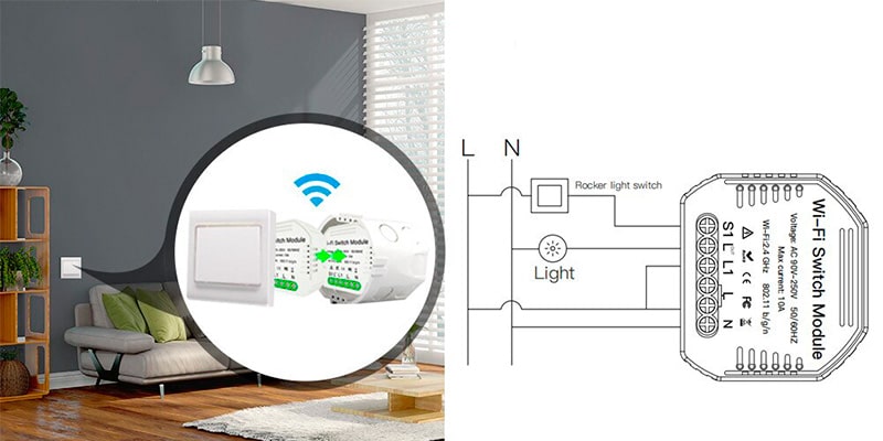 Подключение 1-канального выключателя Tuya Smart QS-WIFI-S03 к электросети