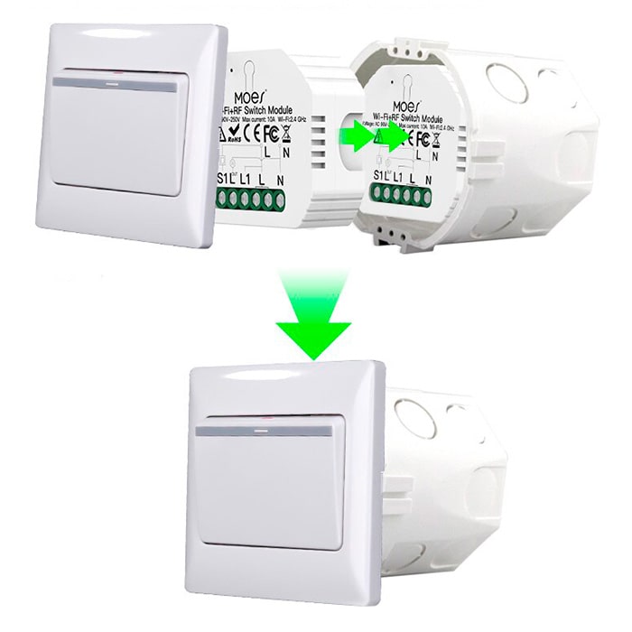 Монтаж встраиваемого 1-канального выключателя Tuya Smart QS-WIFI-S03